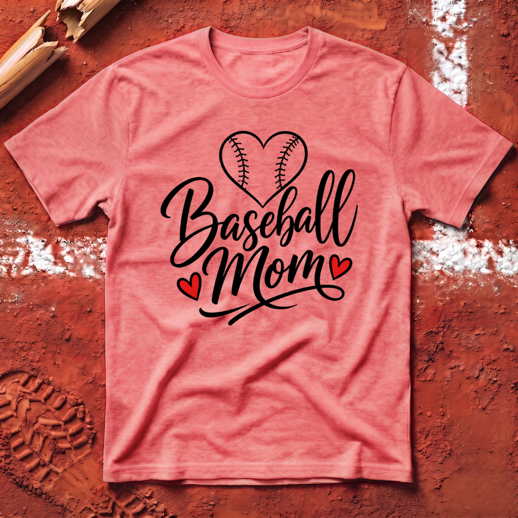 Baseball Mom Red Hearts T-Shirt