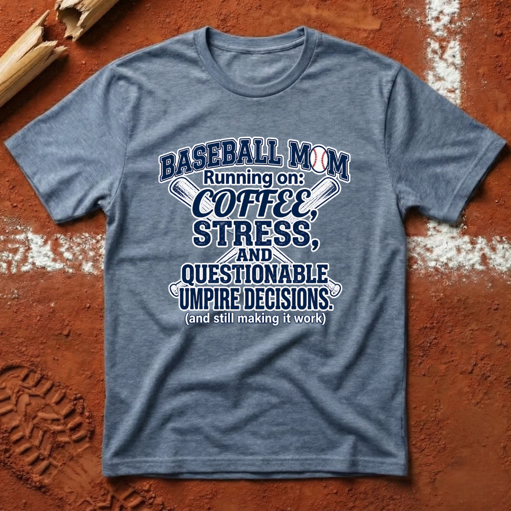 Baseball Mom Running on Coffee and Stress T-Shirt