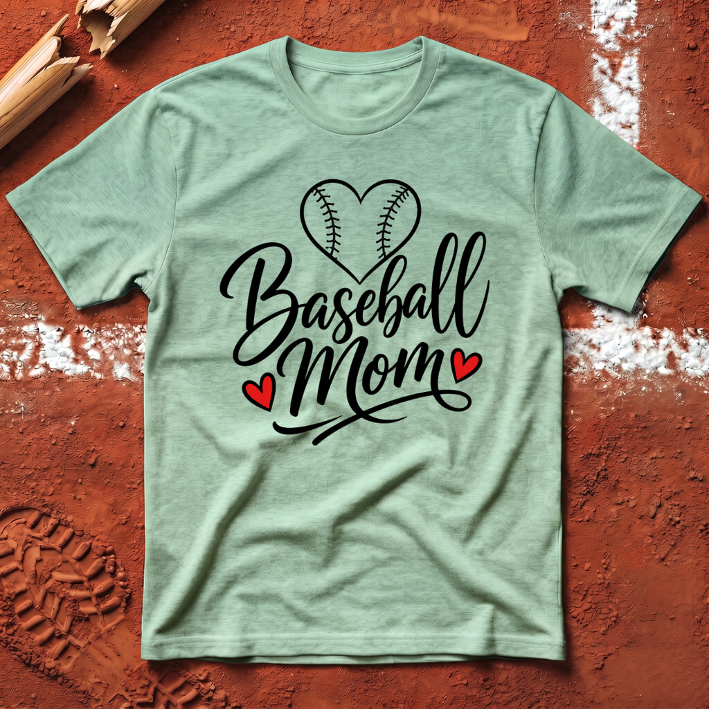 Baseball Mom Red Hearts T-Shirt