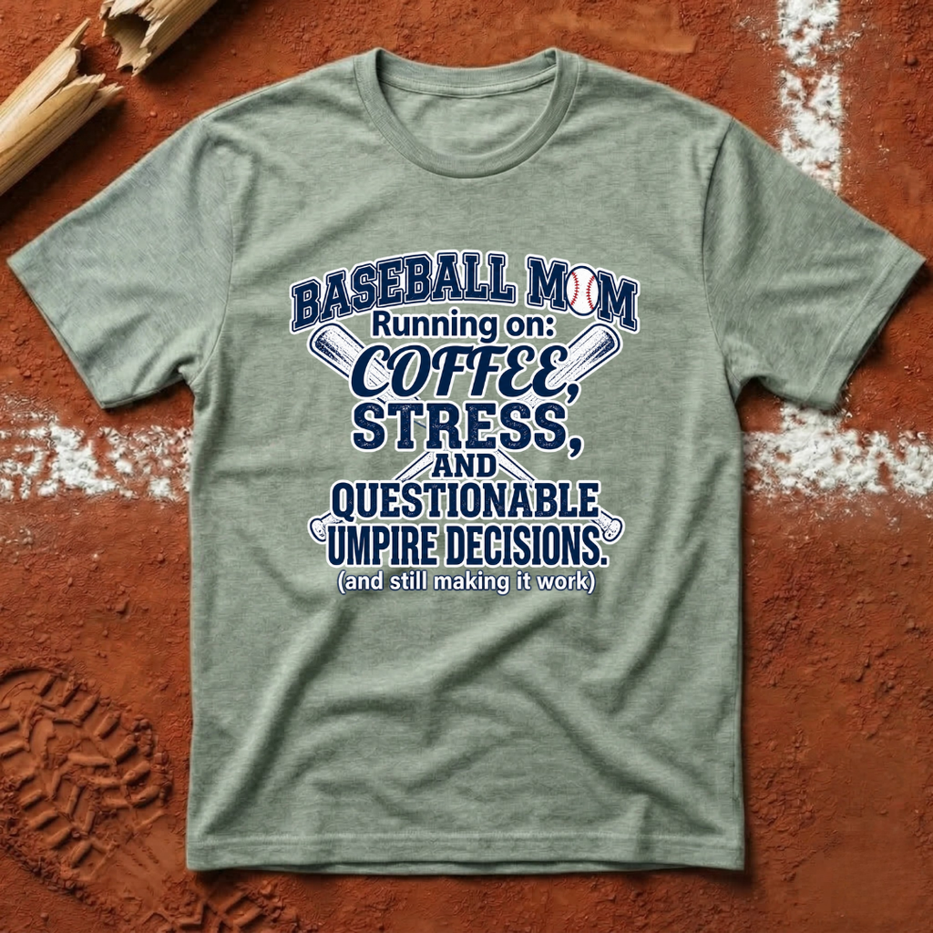 Baseball Mom Running on Coffee and Stress T-Shirt