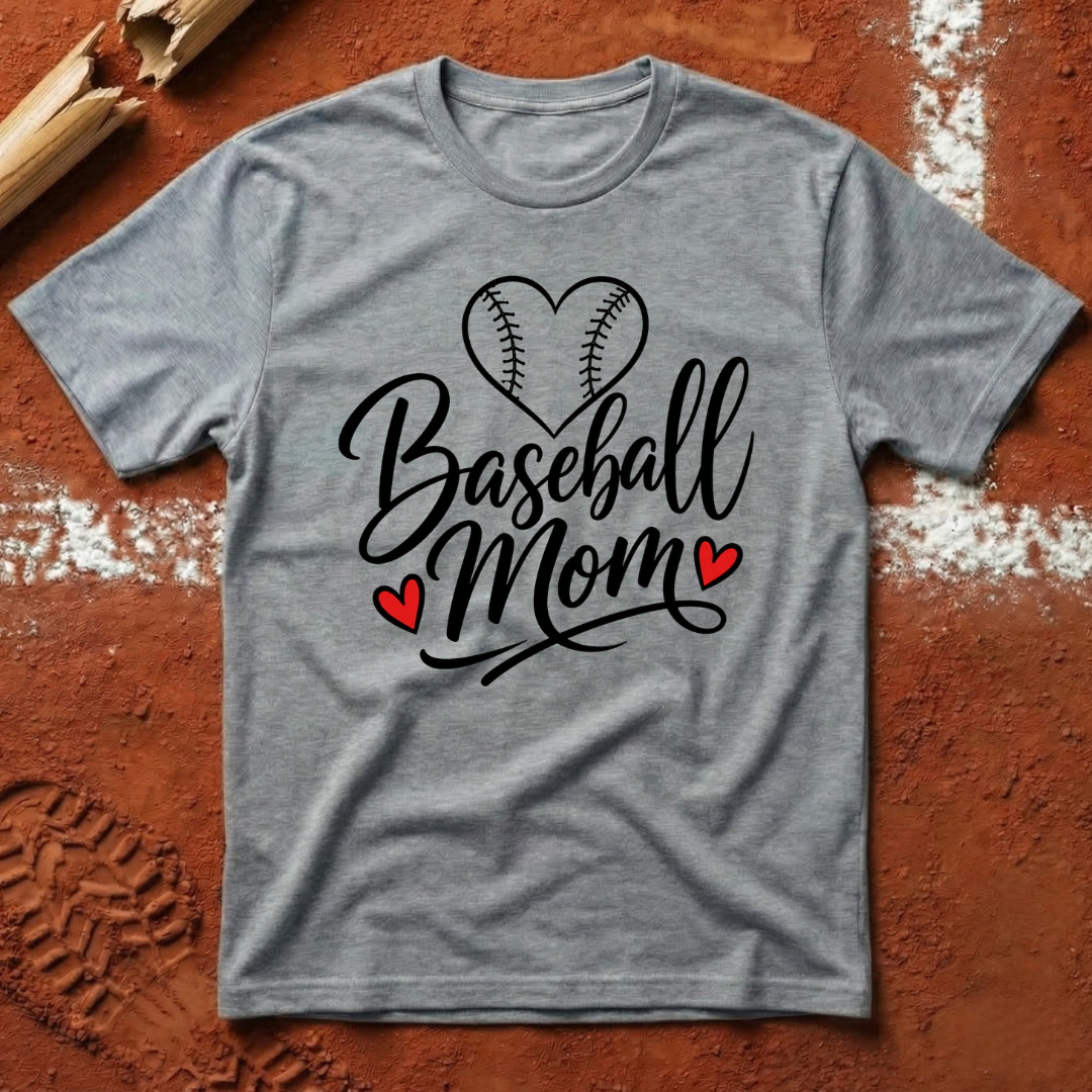 Baseball Mom Red Hearts T-Shirt