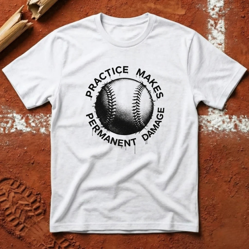 Practice Makes Permanent Damage T-Shirt - White | Pitch Please