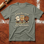 Snacks In Strikeouts T-Shirt - Heather Military Green | Pitch Please