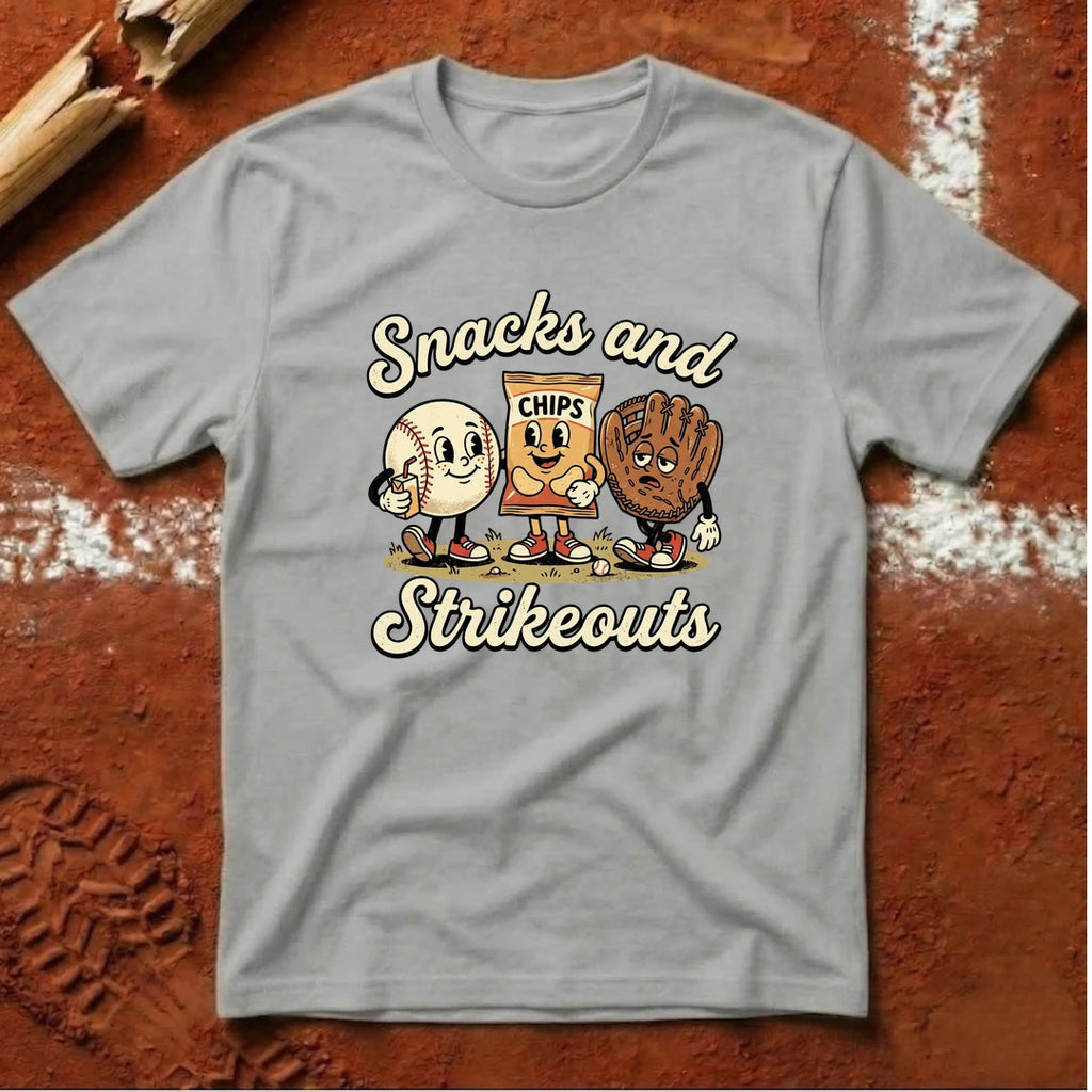 Snacks In Strikeouts T-Shirt - Ice Grey | Pitch Please
